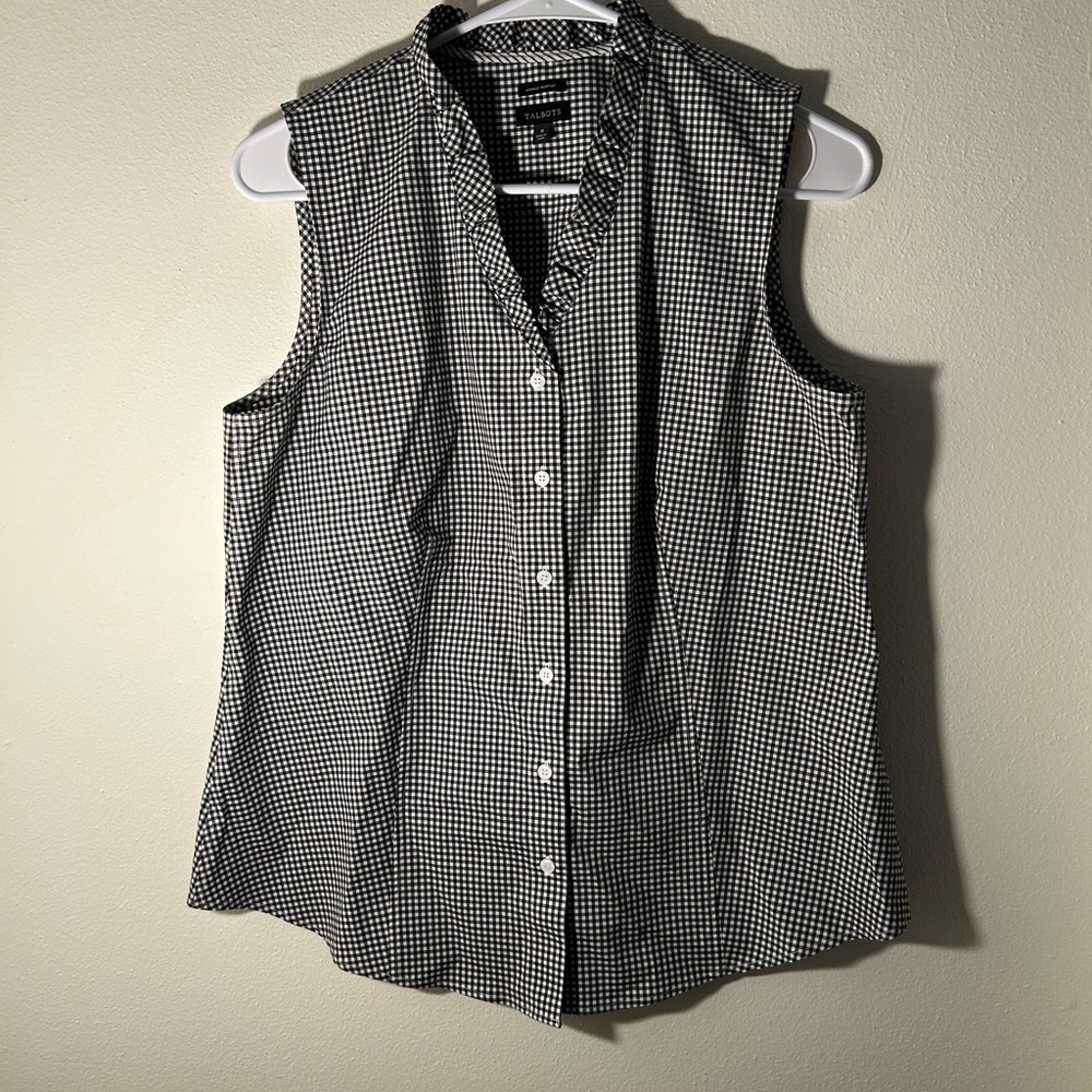 Talbots Black and White Gingham Top